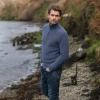 Fisherman out of Ireland Seed Stitch trui met rits Denim