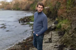Fisherman out of Ireland Seed Stitch trui met rits Denim