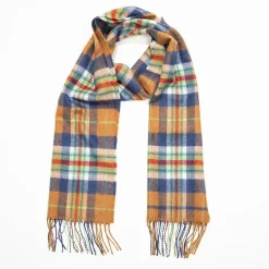 John Hanly Merino Wollen Sjaal Denim Groen Geruit