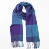 John Hanly Merino Wollen Sjaal Blauw Paars Blokruit