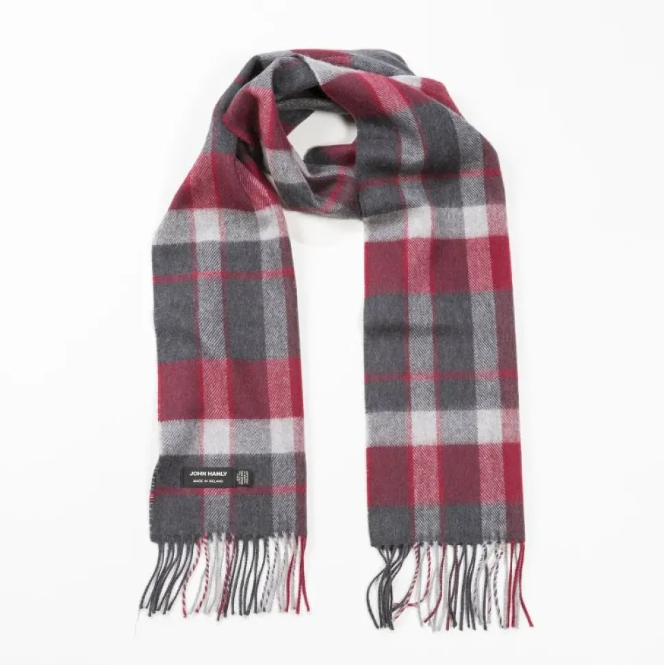 John Hanly Merino Wollen Sjaal Houtskool Zilver Rood Geruit