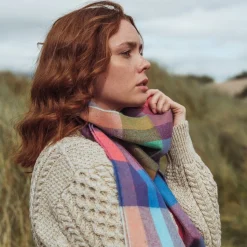 John Hanly Merino Wollen Sjaal Fel Regenboogmix Kleine Blokruiten