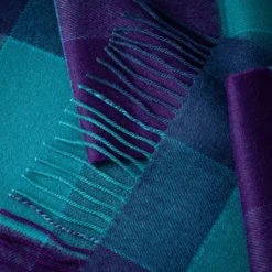 John Hanly Merino Wollen Sjaal Blauw Paars Blokruit