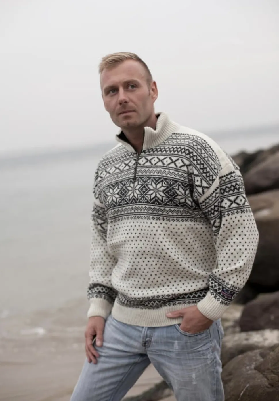 Noorse trui ijssterren grijs/wit